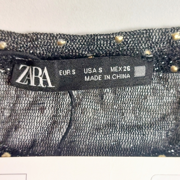 Zara black studded mesh top, S, NWT - Picture 7 of 9